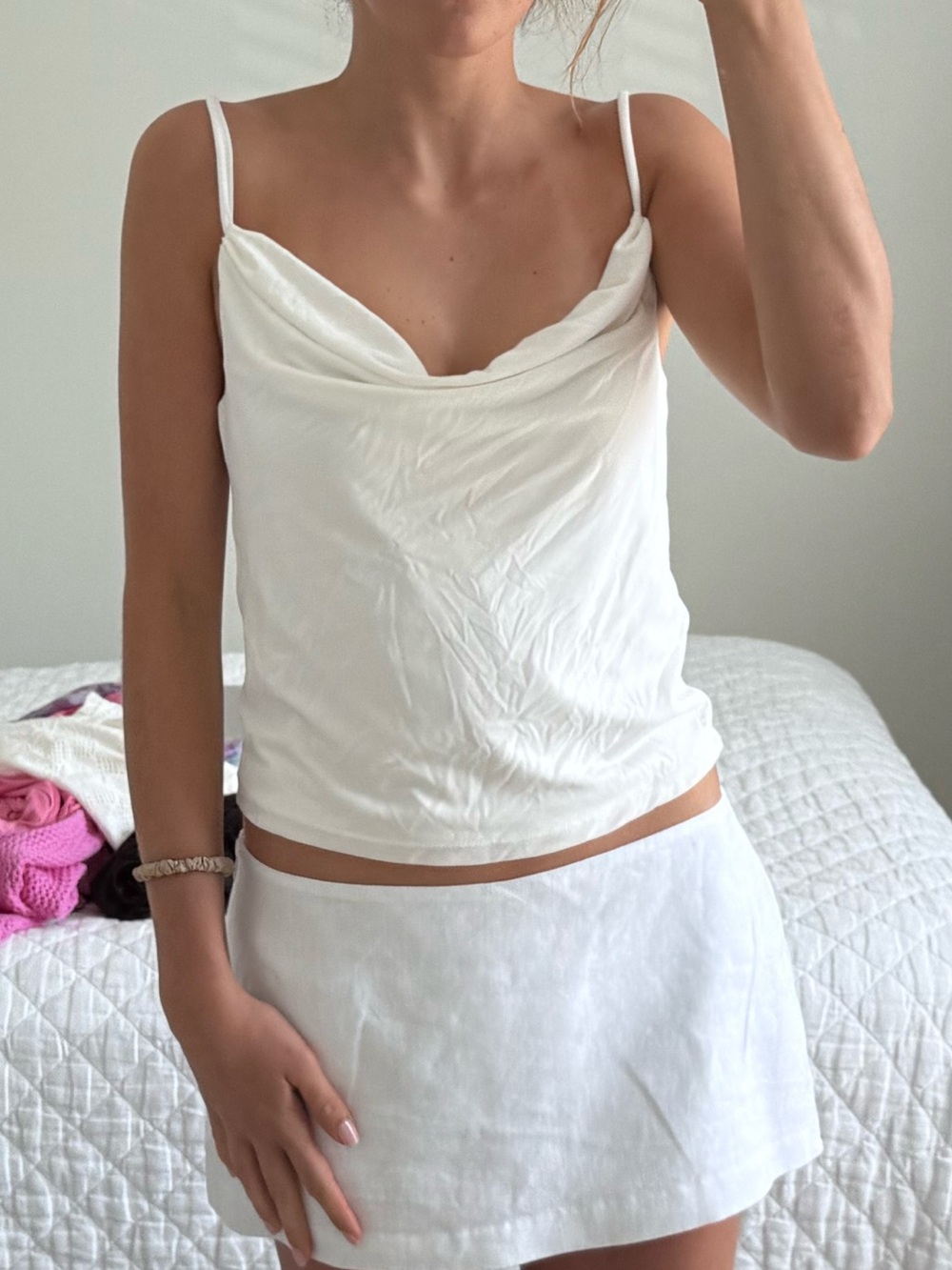 Lovers + Friends White Cowl Neck Tank Top